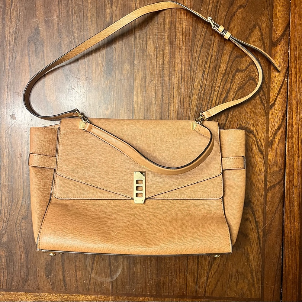 Henri Bendel uptown pebble orange turn lock gold hardware satchel